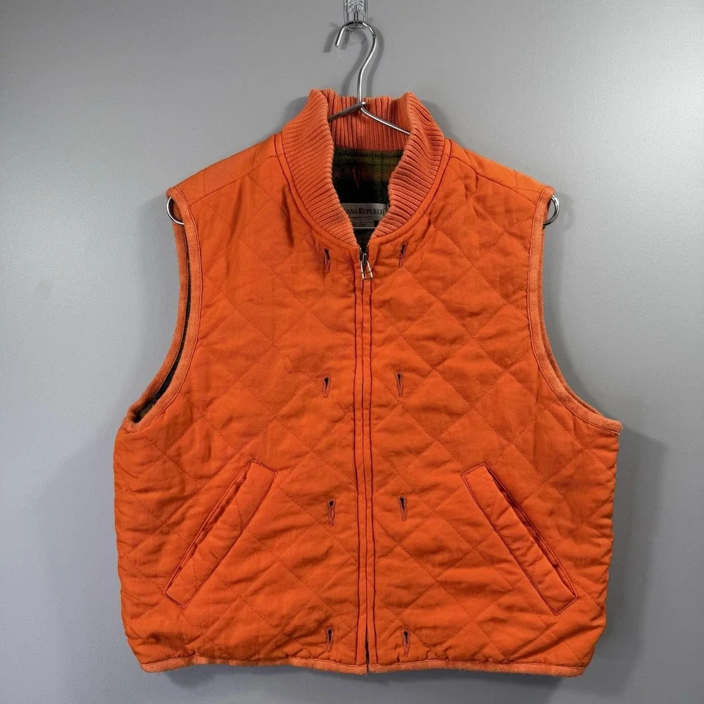 Banana Republic Vest Mens Small Orange Quilted Wool Lined Full Zip Outdoor